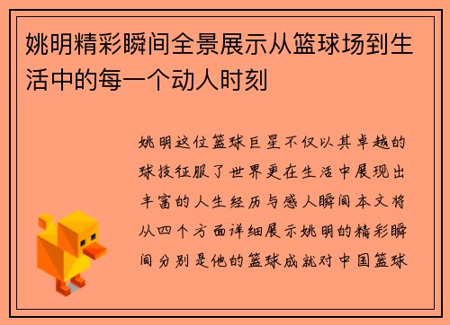 姚明精彩瞬间全景展示从篮球场到生活中的每一个动人时刻